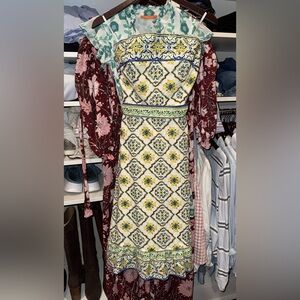 ANTONIO MELANI Strapless Dress with Blue and Yellow Patterns